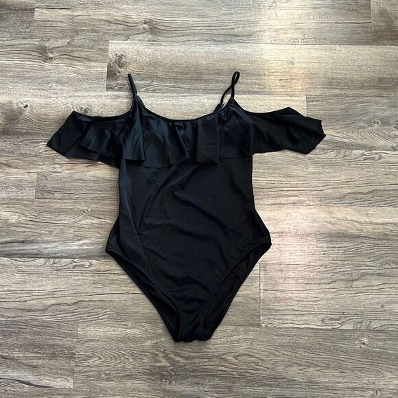 Adore Me Black Ruffle Cold Shoulder Swim Suit Large - Picture 2 of 4